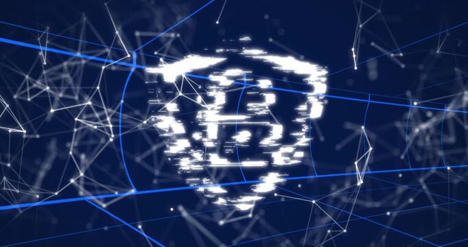 Animation of security padlock icon and tunnel in seamless pattern against network of connections