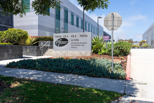 La Jolla, CA,  USA - July 9, 2022: Pfizer La Jolla campus in La Jolla, CA,  USA. Pfizer Inc. is an American multinational pharmaceutical and biotechnology corporation. 
