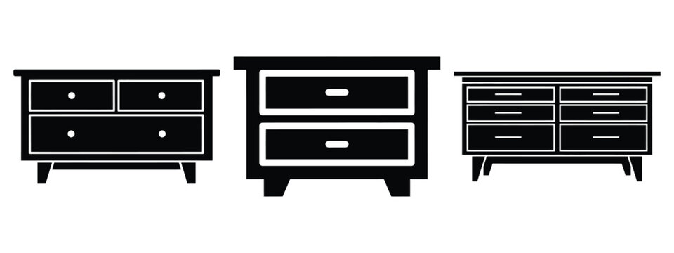 lowboy dresser silhouette illustration icon set, Modern furniture vector designs.