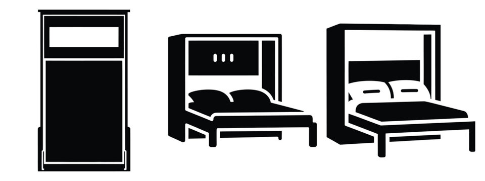 murphy bed silhouette illustration icon set, Modern furniture vector designs.