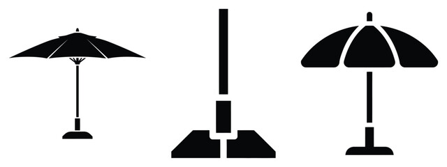 patio umbrella stand silhouette illustration icon set, Modern furniture vector designs. © SreeAtul