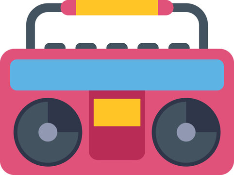 Pink boombox icon representing music, audio, and entertainment in flat design