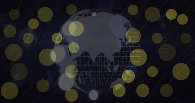 Animation of dots blinking over globe on black background