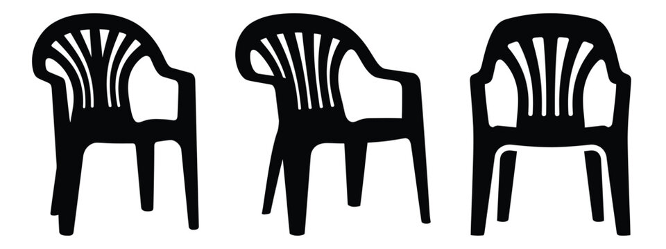 plastic chair silhouette illustration icon set, Modern furniture vector designs.