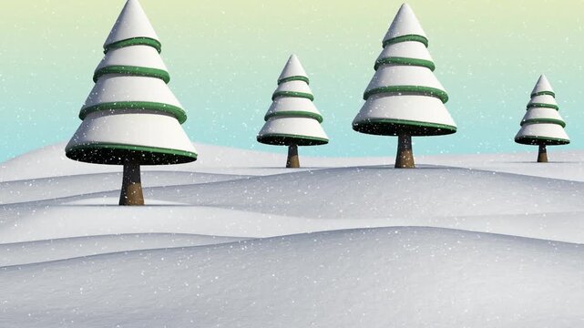 Animation of falling snow over winter scenery and winter forest