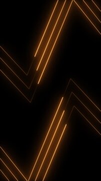 Neon golden lines moving in zigzag pattern across dark vertical background loop for gaming, and cyberpunk visuals