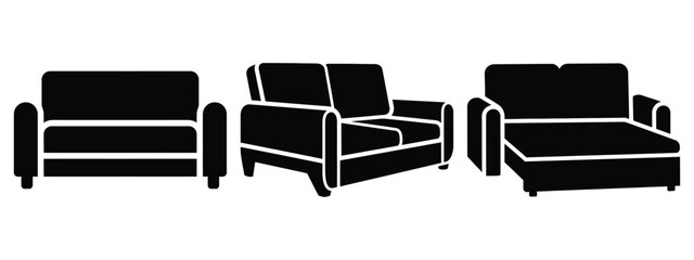 sleeper sofa silhouette illustration icon set, Modern furniture vector designs. © SreeAtul