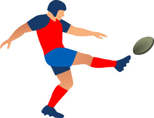 Fototapeta premium Rugby Player Kick Silhouette Minimalist, Flat Colorful Dynamic Athletic Sports Illustration
