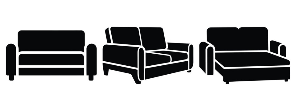 sleeper sofa silhouette illustration icon set, Modern furniture vector designs.