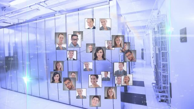 Animation of globe made of user photos rotating over servers