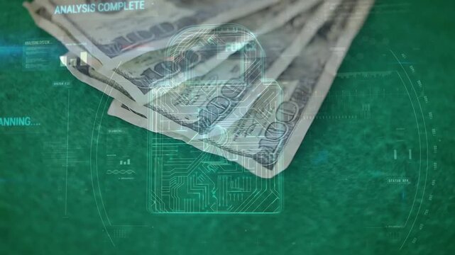 Animation of data processing over banknotes