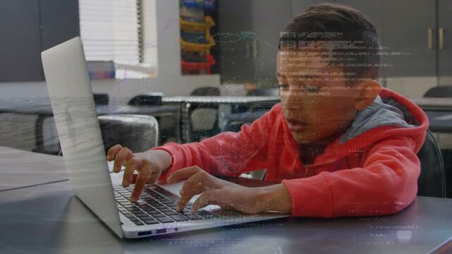 Animation of subscribe unk over businesswoman using laptop