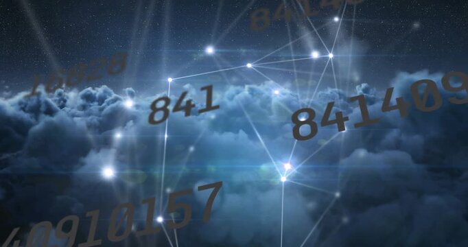 Animation of tap here text and data processing over blue background