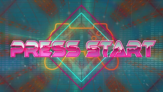 Animation of good vibes only text in pink metallic over neon lines on blue kaleidoscopic challenge