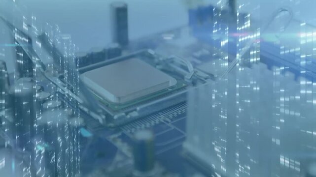 Close-up of technician fixing a chip on a motherboard