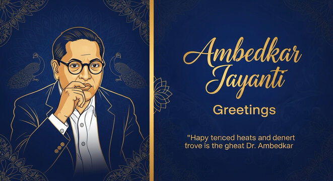 Inspirational Ambedkar Jayanti greeting card with elegant blue and gold accents