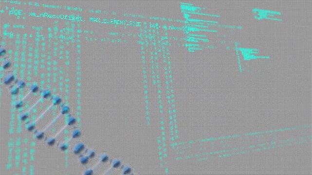 Animation of data processing over 3d dna strand spinning