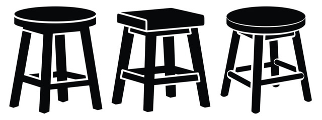 Fototapeta premium wooden stool silhouette illustration icon set, Modern furniture vector designs.