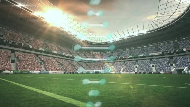 Animation of lights blinking over stadium at sunset