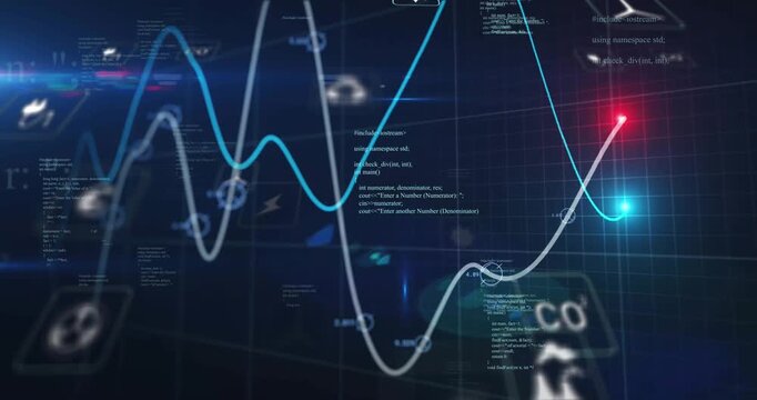 Animation of data processing over grid on black background