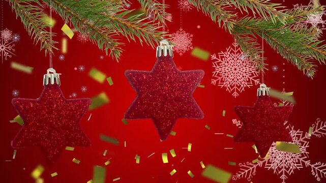 Animation of snow falling over candy canes and christmas present