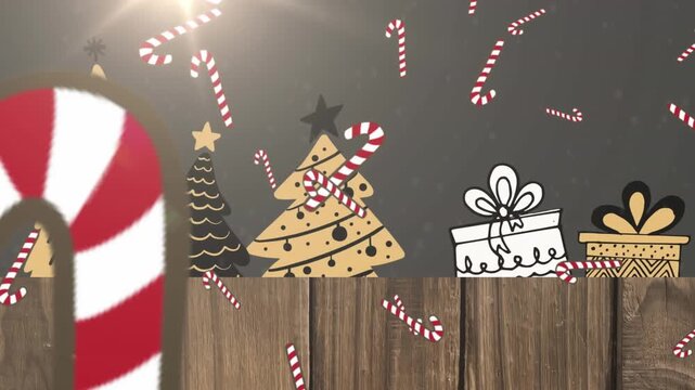 A close-up gradient of gray over white is shown with christmas trees and presents below