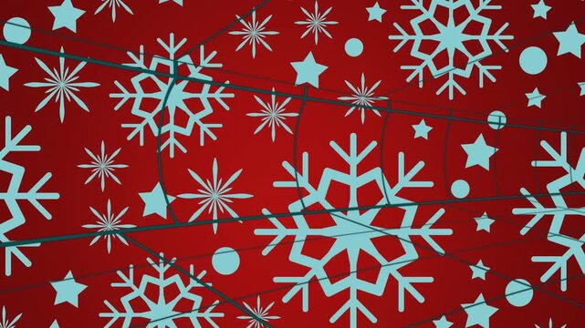 Animation of tunnel in seamless pattern over snowflakes icons against red background