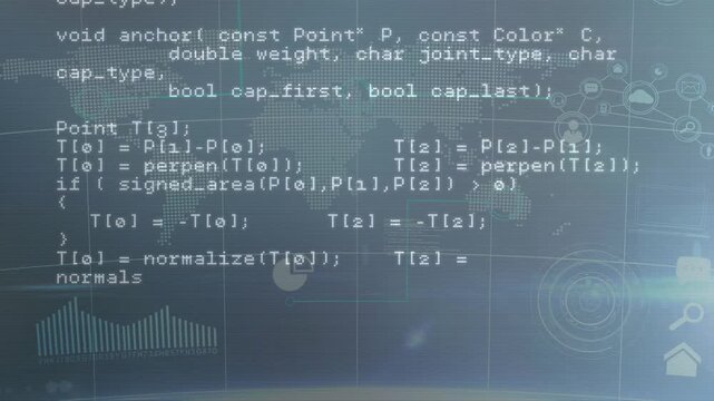 On load white monospaced code text scrolling vertically, showing network routines and analytics