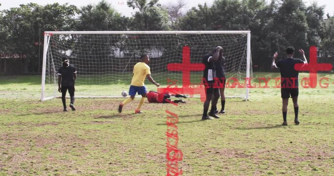 Vertical video: Dribbling black into box from right, GK diving, yellow hugging on pitch, watermark
