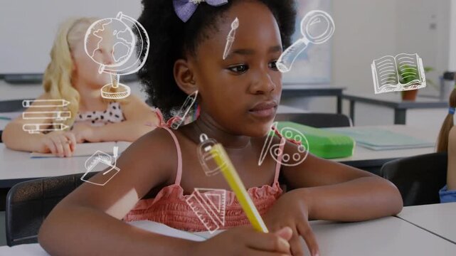 Main student touching page yellow pencil writing and shifting grip finishing while doodles drifting