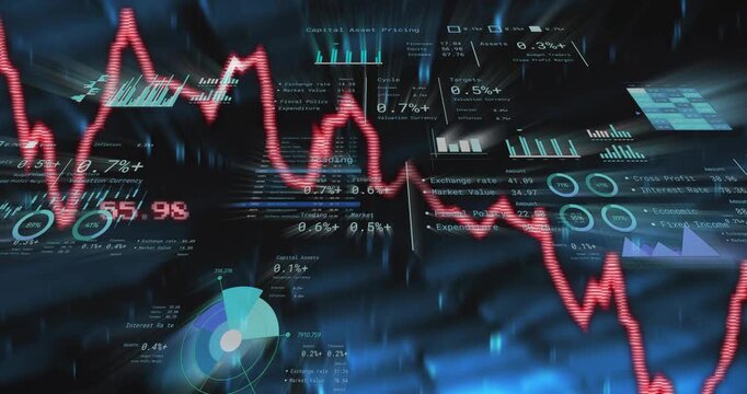 On data feed loading red jagged line moving across dashboard, peaking and visualizing trends