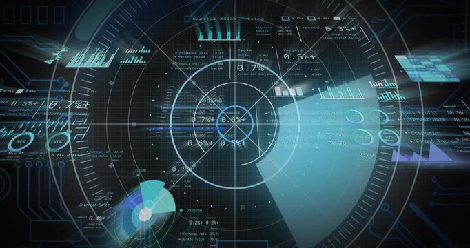 Wedge brightening starting clockwise sweep, HUD rotating rings, lighting dots and updating data