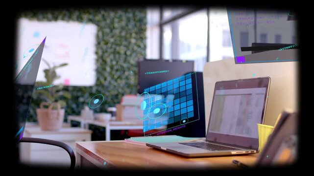 Laptop anchoring demo, holo grid appearing, rotating and orbiting, showing AR tools for designers