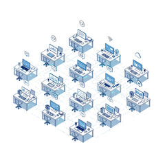 Fototapeta premium Network of Computers and Workstations in a Modern Office Setting.