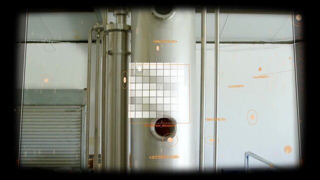 HUD centering on plant column, detecting dark port, calibrating as view pulling back showing flange