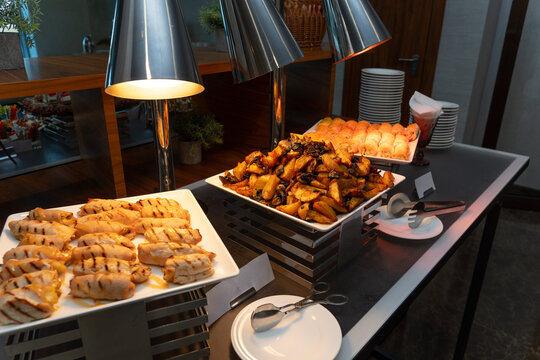 Catering buffet with roasted potatoes