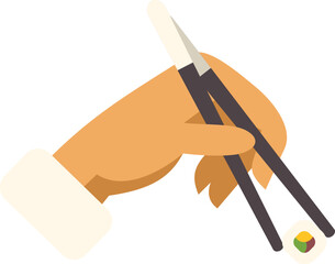 Hand picking up a maki sushi roll with chopsticks, illustrating asian cuisine © anatolir