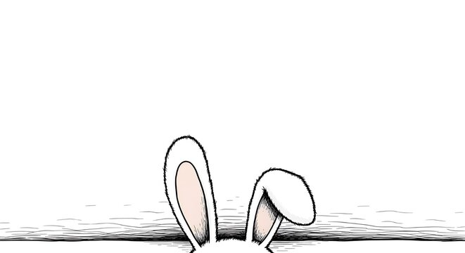 Cute bunny ears peeking over a ledge