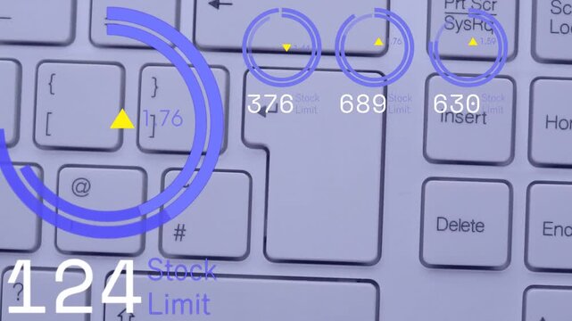 Fingertip tapping key, blue HUD rings expanding, readouts rising then falling, updating Stock Limit