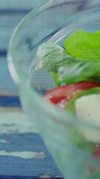 Vertical video: Map overlay appearing, camera moving up-right, revealing bowl, showing global food