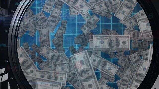 Animation of data processing over banknotes
