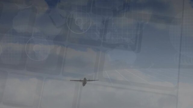 The video shows data processing happening over a plane, globe and sky