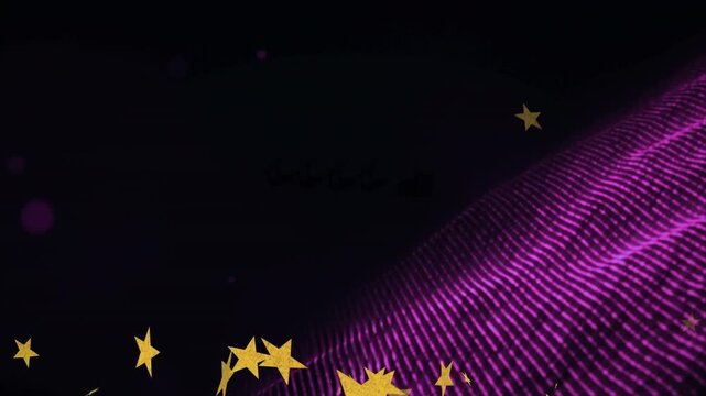 Animation of stars over santa in sleigh