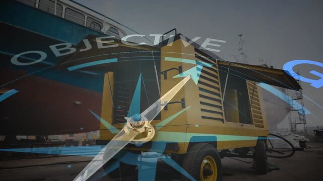 Animation of compass with texts over port