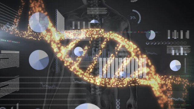 Animation of rotating circles over data processing in green and black space