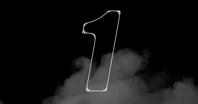 Animation of white changing numbers over colourful smoke on black background