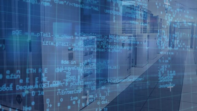 Animation of data processing over grid network against computer server room