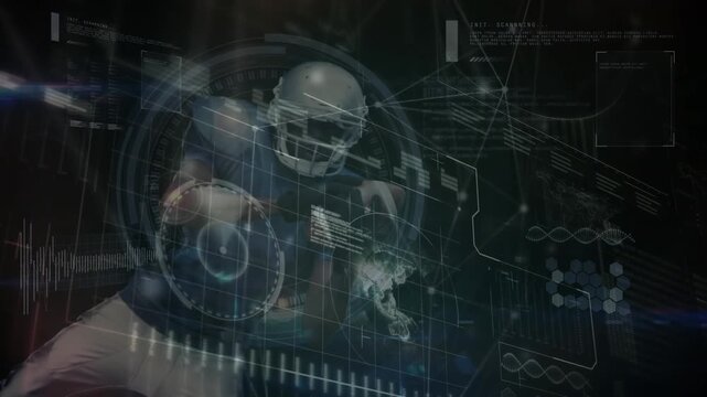 Animation of computer data processing over american football player