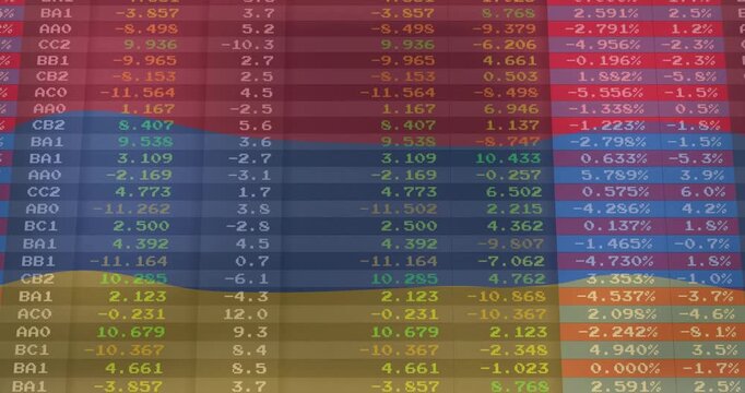 Animation of colorful financial data table with labels and numbers in rows