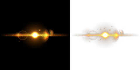 Obraz premium Golden Horizontal Sunlight Lens Flare with Bright Core Glow and Optical Light Effects on Transparent Background